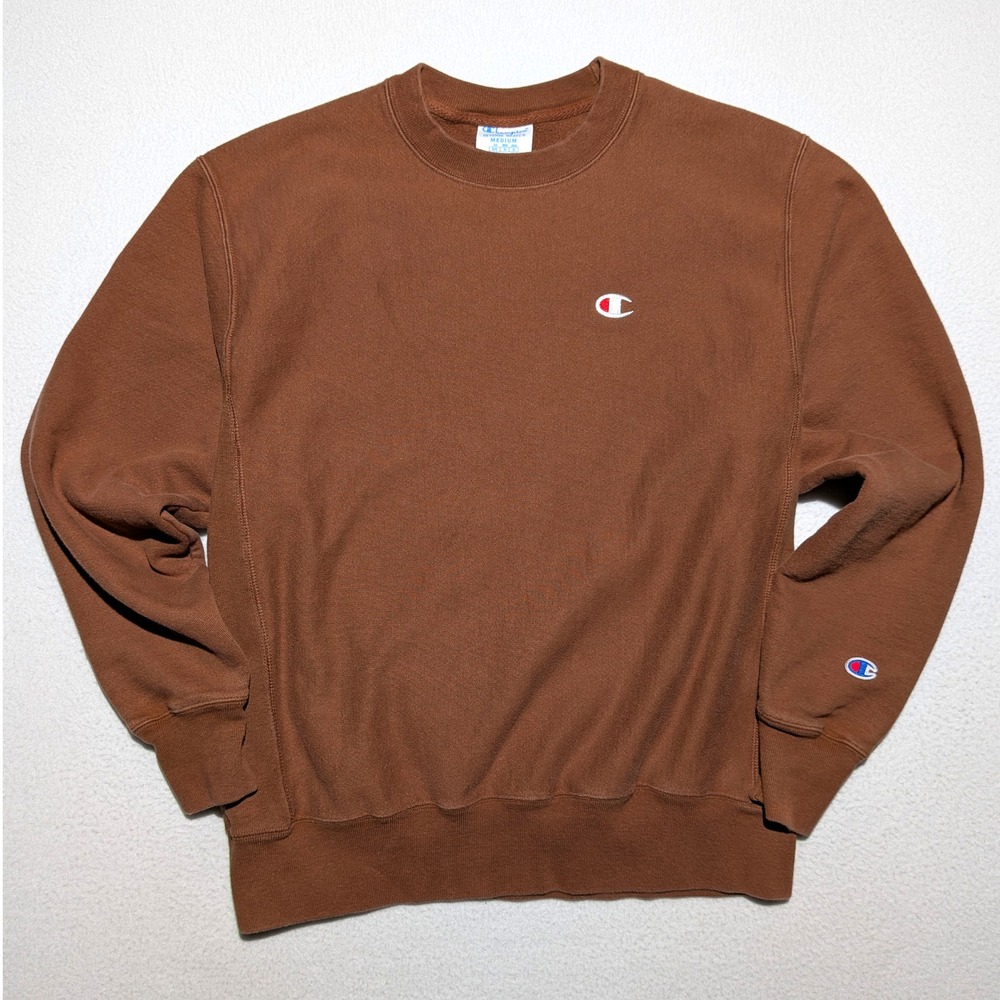 Champion Reverse Weave Crewneck Sweatshirt Brown Mens Medium Logo